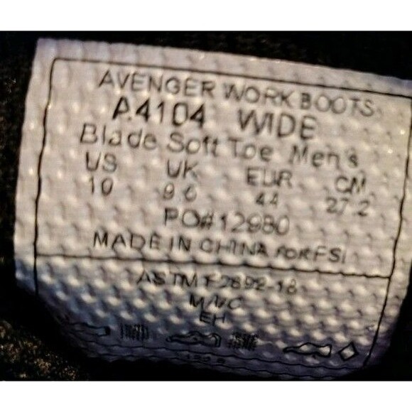 Avenger Blade Soft Work Boots Size 10 A4104 Wide Black High Top Anti-Slip EC - Picture 7 of 10